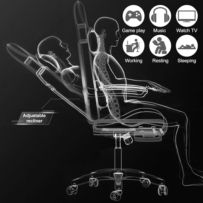 Gaming Chair with Bluetooth Speakers & Lights,Ergonomic High-Back Office Chair with Headrest & 135° Recline, 360° Swivel Height Adjustable Faux Leather Computer Chair for Gaming, Office & Study - Image 7