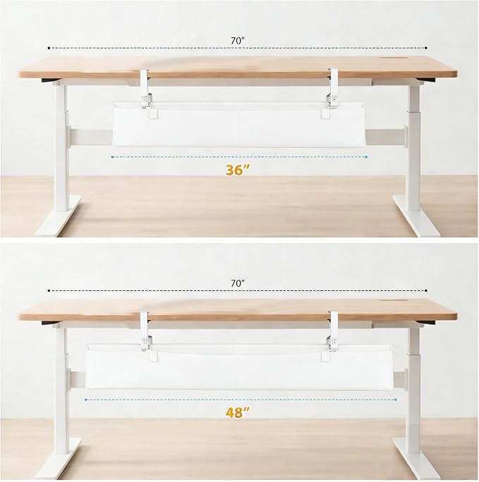 Oxford Cloth Under Desk Cable Management Tray,No-Drill 48" Desk Cable Management Organizer with Clip/Screw Installation,Fabric Cable Management for Home,Office & Gaming Computer(White) - Image 5