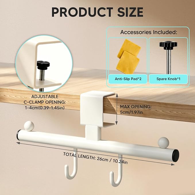 Heavy-Deauty Bag Hook for Desk,Adjustable Desk Hook - Image 5