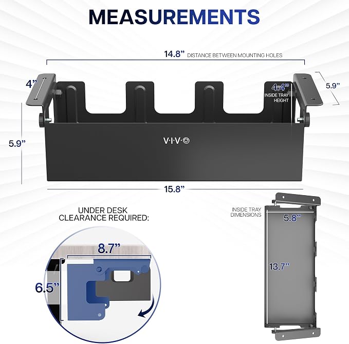 VIVO Flip-Open 16 inch Under Desk Cable Management Holder, Under Standing Desk Steel Cord and Power Strip Organizer, Black, Desk-ACCBM1 - Image 3