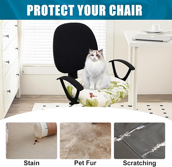 Smiry Stretch Printed Office Computer Desk Chair Seat Covers | Stretch Fit, Soft Fabric Universal Rotating Chair Cover, Washable Removable, Anti-Dust Seat Cushion Protector - Image 8