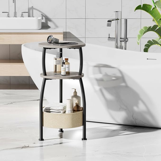 Round Side Table for Living Room with Storage Basket, 11.81in - Image 9