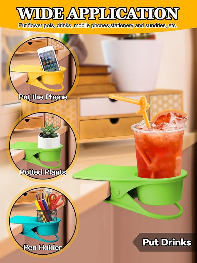 3PCS Clip on Cup Holder for Chair, Kalolary Drink Holder, Yellow Blue Green - Image 6
