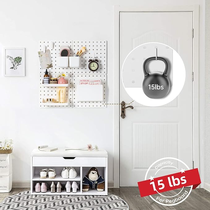 VUSIGN Peg Board Combination Kit 22"x22" Pegboards, White | Pegboards and Accessories, Two Installation Modes, Pegboard Organizer Kit 4 Panels & Accessories for Wall - Image 4