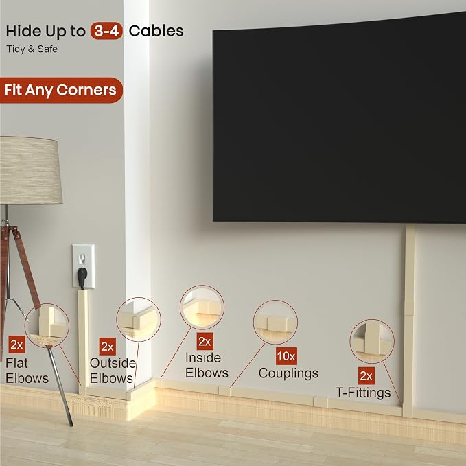 Beige Cord Cover Wire Hiders - 157in Cord Hider Wall Mounted TV, Cable Cover Wall Wire Hider for Cords, Hide Wires Along Wall, Cord Concealer Cable Channel, Cable Raceway, Wire Molding for Wall - Image 4