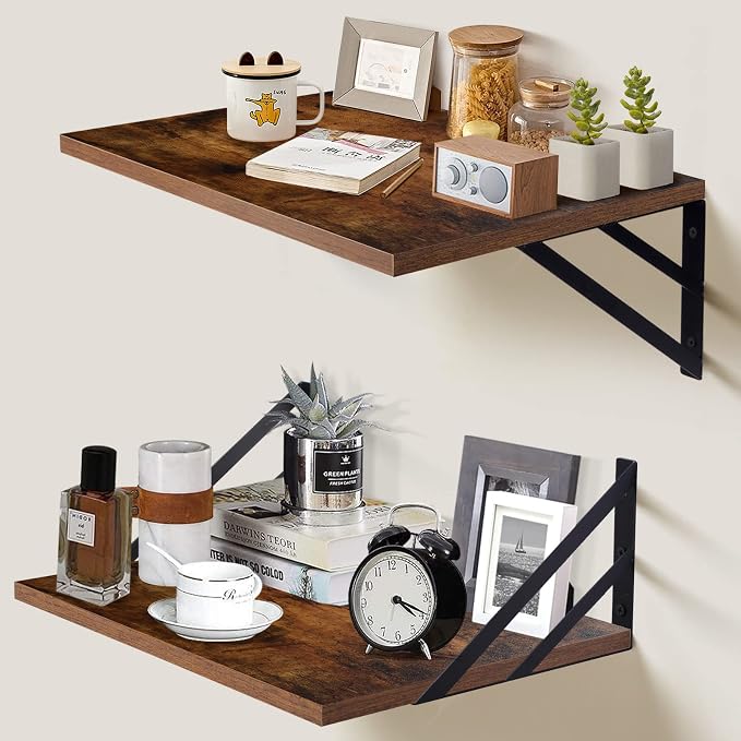 Tectocker-DOU 2 Pc Deep Floating Wall Shelves, Heavy Duty, 16x12, Brown by Tectocker-DOU