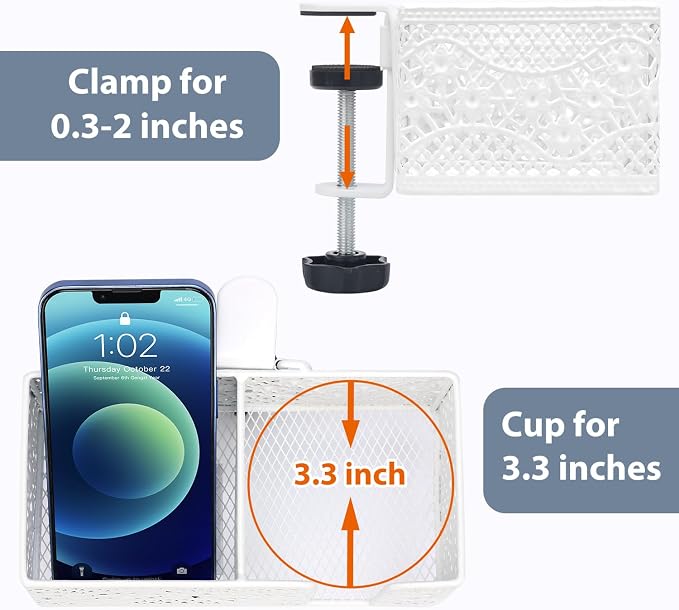 Under Desk Cup Holder, Clamp on Cup Holder Clip Desk Organizer Phone Stand - Image 6
