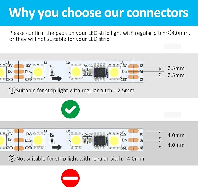 RGBZONE 3 Pin 10mm LED Connector Kit with 32.8ft 3 Pin Extension Cable and 10 Pcs 3 Pin LED Strip to Wire Connectors for 10mm IP20/IP65 SMD 5050 Dream Color LED Strip Light WS2811 WS2812B - Image 3