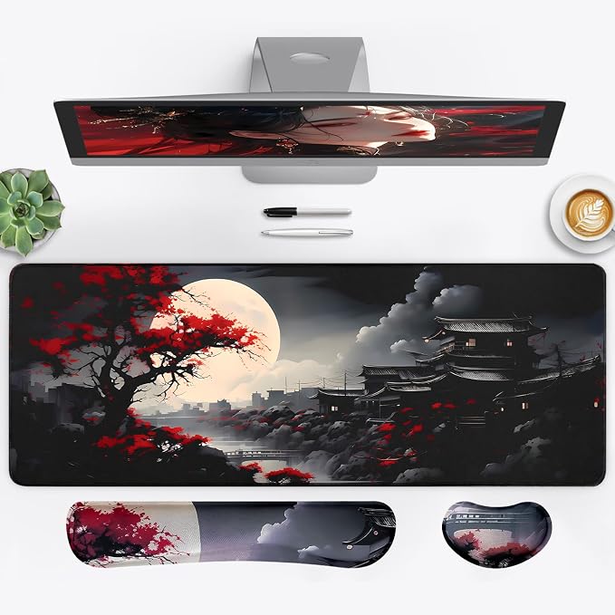 3-in-1 Large Gaming Mouse Pad Set, Anime Mouse Pad with Wrist Rest, Large Mousepads for Keyboard and Mouse with Non-Slip Rubber Base,Suitable for Office,Home,31.5 x 11.8 Inch by Unknown