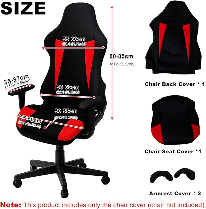Gaming Chair Covers Only,Stretchable Fit Thick Breathable Mesh | Cat Scratch Proof,Scratch Resistant,Soft,Gaming Chair Seat Cover with 2Pcs Armrest Slipcovers(Black-red,Style 2) - Image 4