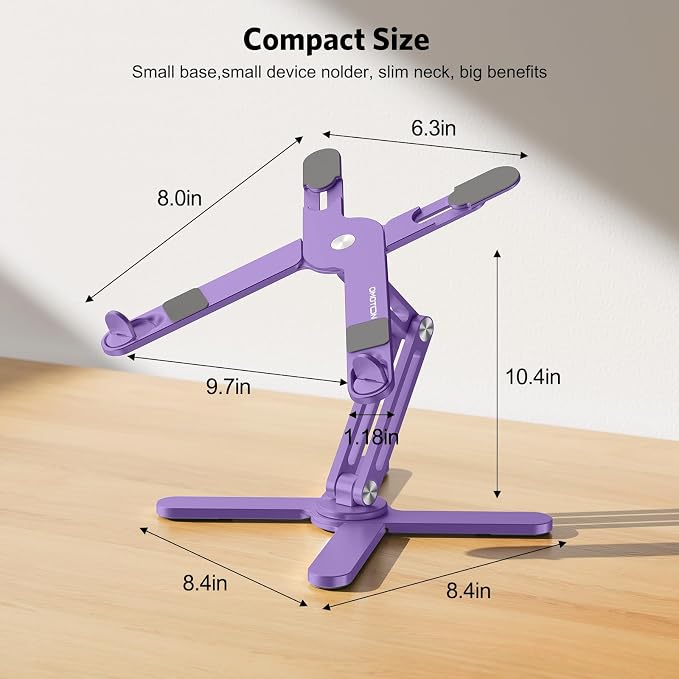 OMOTON LA10 360° Rotating Laptop Stand Riser Foldable for Desk, Purple | Aluminium Aolly, Tool-free Adjustable Height Angles, Collaborative Work, Easy Storage, Fits 11"-17" MacBook Pro/Air, Dell, HP - Image 5