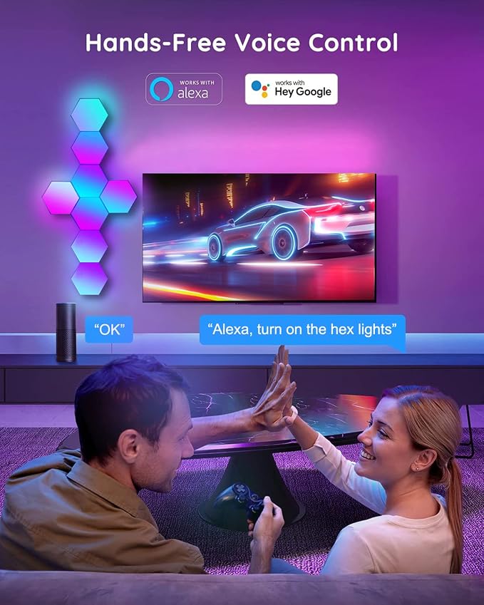 LED Hexagon Lights for Gaming Setup, Smart Home Gaming Wall Lights Work with Alexa Google Assistant, Voice, App & Remote Control, RGB-IC LED Light Panels Music Sync for Game Room Bedroom, 10 Pack - Image 2