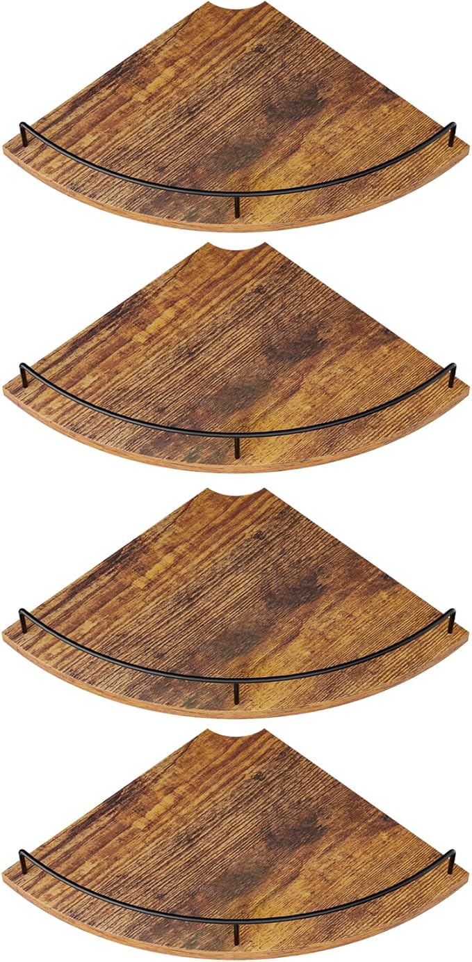 Corner Shelf Wall Mount, Floating Corner Shelves, Set of 4 Corner Wall Shelf Organizer,Rustic Wood Wall Storage Display Shelves forLiving Room Bedroom Bathroom Kitchen by FNBAR