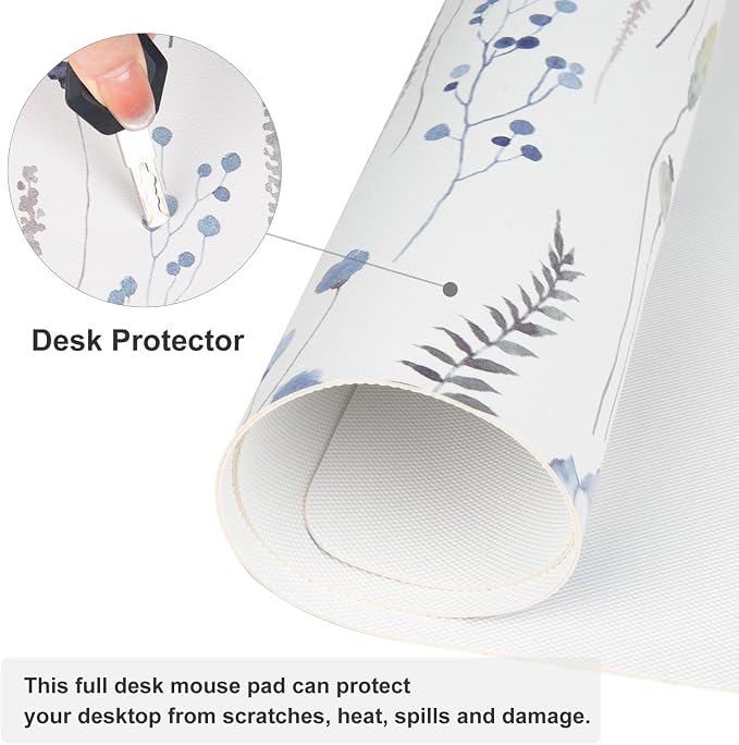 QiyI PU Leather Large Mouse Pad, 31.5" x 11.8", Watercolor Flowers | Desk Décor Accessories, Extended Size, Waterproof & Easy to Clean, Smooth Surface, Non Slip Desk Organization - Image 5
