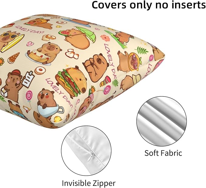 Capybara Throw Pillow Covers Set of 2, Soft 18x18 Inch Pillow Cases, Cute Capybaras Gifts for Girls, Home Decor for Living Room Bedroom Kids Room (capabara2) - Image 5
