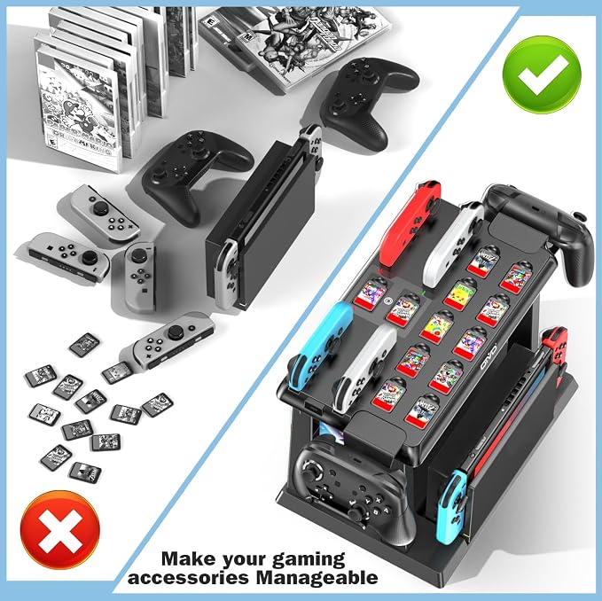 Switch Organizer Station with Controller Charger, Charging Dock for Nintendo Switch & OLED Joycons, Storage for Games, TV Dock, Pro Controller, Accessory Kits - Image 3