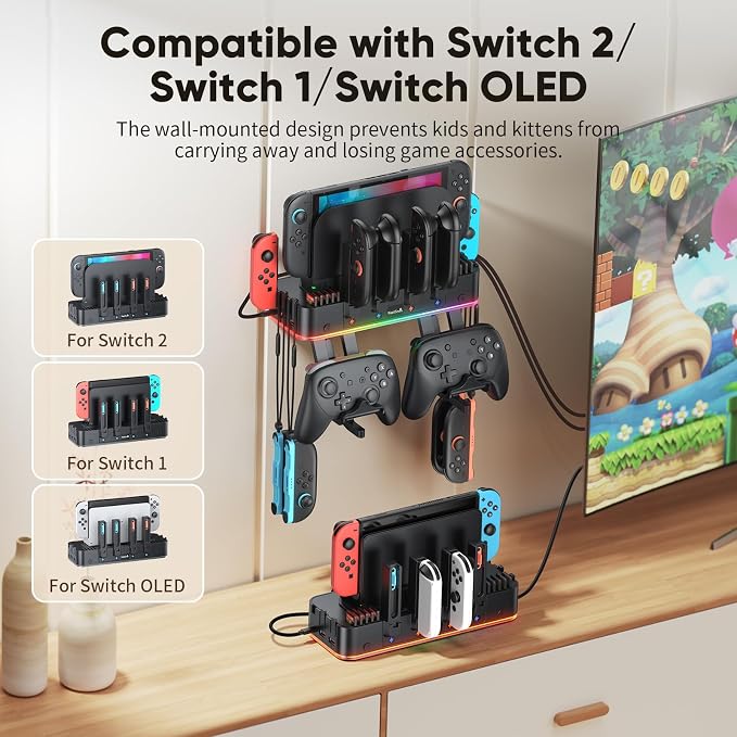 FASTSNAIL RGB Switch 2 (2025) Wall Mount Kit Charger for Switch 2/1/OLED - Image 2