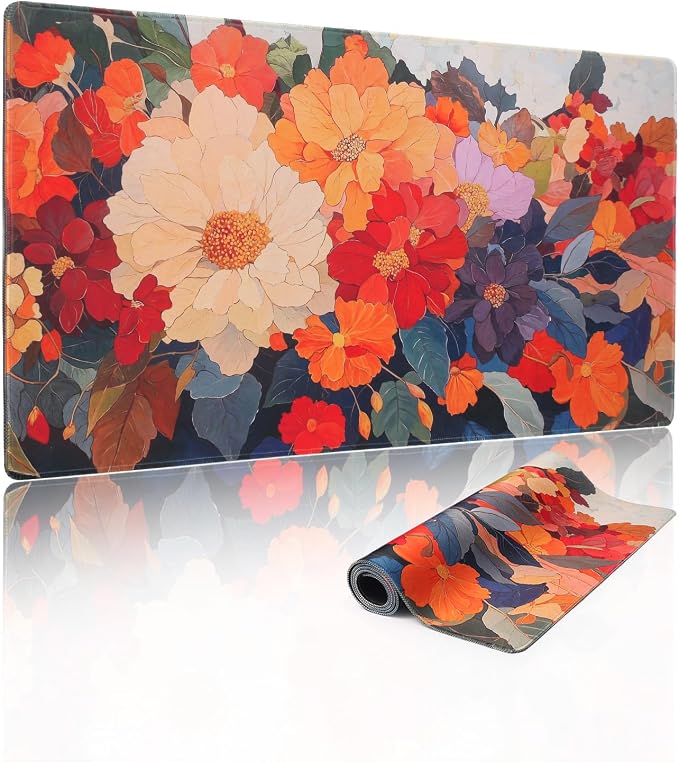 Extended Mouse Pad, Floral Design, 35.4 x 15.7 Inches, Microfiber Cloth Surface, Non-Slip Rubber Base, Rectangular Desk Mat for Gaming and Work by YUANSM