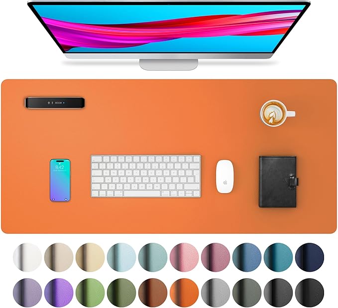 Aothia Leather Desk Pad Protector, Mouse Pad, Office Desk Mat, Non-Slip PU Leather Desk Blotter, Laptop Desk Pad, Waterproof Desk Writing Pad for Office and Home (31.5" x 15.7",Hermes Orange) by AothiaSimpleNaturalUnique