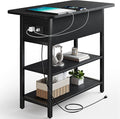 Yoobure End Table with Charging Station, Flip Top Side Table with USB Ports and Outlets, Sofa Couch Table Bedside Table for Living Room Bedroom, Narrow Nightstand with Storage Shelves for Small Space by Yoobure