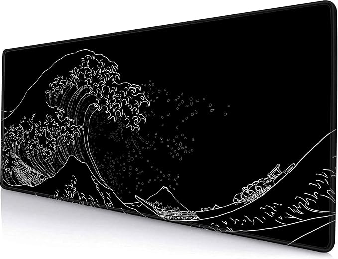 Gaming Mouse Pad, Large Mouse Pads for Desk, Non-Slip Rubber Base Mousepad, Keyboard Mouse Mat, Desk Pad with Stitched Edges, 31.5x11.8inch, The Great Wave Off Kanagawa by SANWUMIAN
