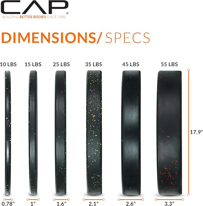 CAP 2-inch Olympic Bumper Plate Weight Set | 100-370 lbs | Multiple Colors | Storage Rack Optional - Image 3