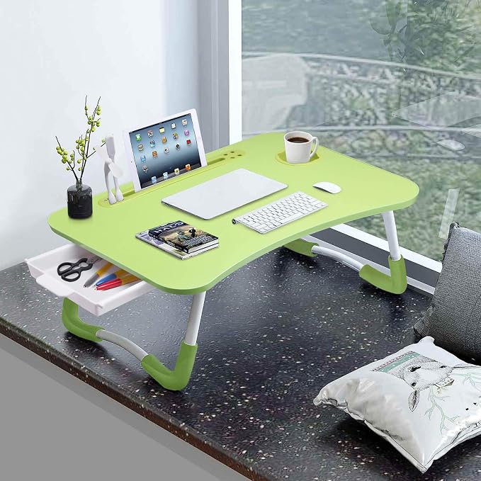 Slendor Bed Desk for Laptop and Writing with Storage, Cup Holder, Light - Image 2