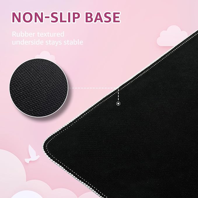 iCasso Excel Cheat Sheet Desk Pad, Pink Excel Shortcuts | Excel Mouse Pad Shortcuts, Excel Shortcuts Cheat Sheet Keyboard Mat, Extended Large XXL Non-Slip mousepad with Stitched Edges - Image 6
