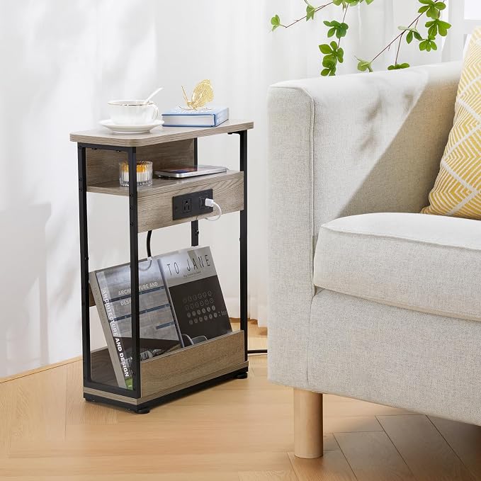 YEAKOO Narrow Side Table with Charging StationSmall Spaces Narrow End Table - Image 6