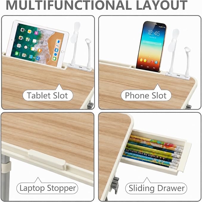 Laptop Desk for Bed, Height & Angle Adjustable Lap Desk with USB Cooling Fan, LED Light and USB Ports, Foldable Portable Laptop Table for Couch, Sofa, Floor, Reading, Writing (Walnut) - Image 5