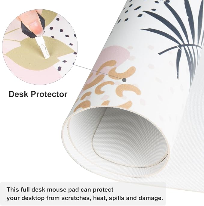 QiyI PU Leather Large Mouse Pad, Office Decor, 31.5" x 15.7", Tropical | Desk Décor Accessories, Extended Size, Waterproof & Easy to Clean, Smooth Surface, Non Slip Desk Organization - Image 5