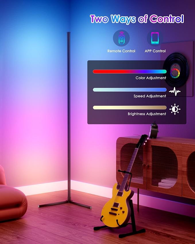 RGB Corner Floor Lamp, 65" Color Changing Modern Corner Lamp with APP Control, Modern LED Lamp with 16 Million Colors & Music Sync for Living Rooms, Bedrooms, and Gaming Rooms - Image 3
