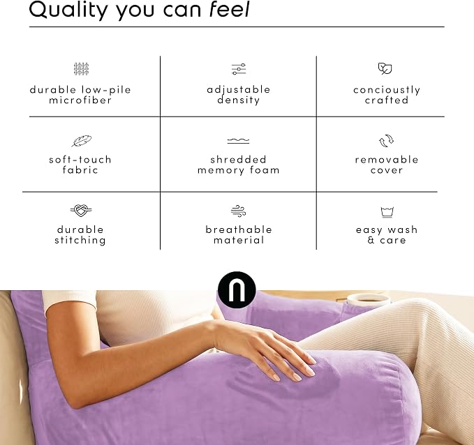 Nestl Reading Pillow with Shredded Memory Foam Includes 2 Neck and Lumber Support Pillows, Designed for Sitting Up in Bed and Couch, Back and Arms Adjustable Support for Adult & Teens, Lavender | 22” Backrest Pillow Includes Neck & Lumber Pillow, Adjus... - Image 6