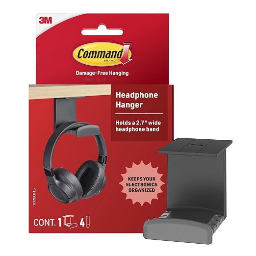 Command Headphone Hanger, Black, 1 Hook, 4 Large Strips by Unknown