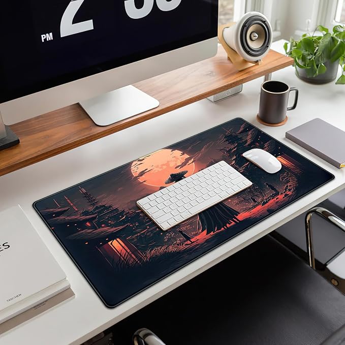 Japanese Landscape Desk Mat Post Moonlight Samurai Mouse Pad Large Dark Aesthetic Desk Pad Gaming Mousepad Extended XXL 31.5 x 15.7 in Laptop Computer Mouse Keyboard Mat - Image 4