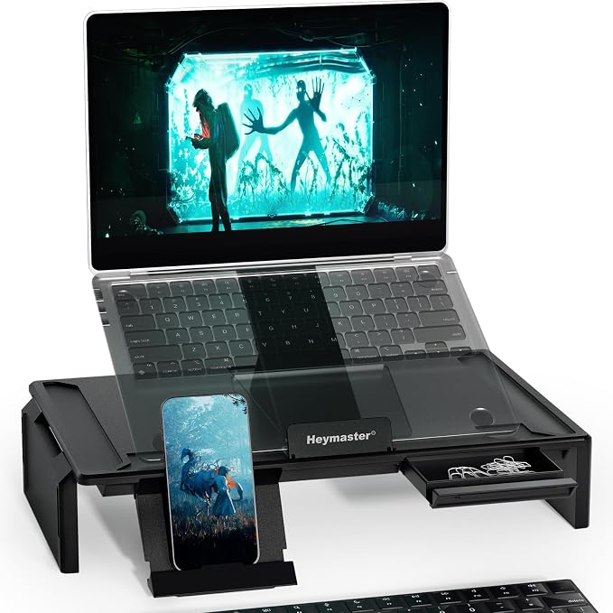 Heymaster Ergonomic Monitor Stand Riser, Laptop Stand Foldable Muti-Angle Adjustable Portable Foldable Stand with Heat-Vent Compatible with MacBook, Air, Pro, Surface Laptop (9-17 inches) (Black) - Image 2
