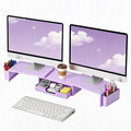 LEKETREE Dual Monitor Stand Riser with Drawer, Desk Organizer and Accessories, Monitor Stand for Desk, Desktop Stand for Computer, Laptop, TV and More (Purple) by Stylishworkspaceeffortlessorganization
