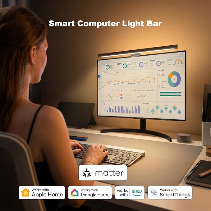 YEELIGHT Monitor Light Bar RGB Backlight, Ra98 Computer Lamp Works with Matter & Alexa for Home Office Gaming, 350LM Dimmable No Glare Eye-Care LED Screen Bar, USB Desk Lamp Stepless Dimming - Image 4