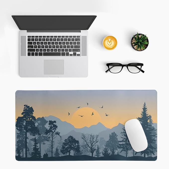 Mountain Gaming Mouse Pad 27.6x11.8 Inch Forest Large Mousepad Extended Grey Mousepad Gaming Non-Slip Rubber Base Stitched Edges Keyboard Mouse Mat Desk Pad for Office Home and Game - Image 3
