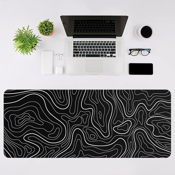 DIGSOM Gaming Mouse Pad, Black with White Topographic Line, 31.5x11.8in | XL Mouse mat, Smooth surface, Anti-slip rubber base, For keyboard and mouse, For home and office use - Image 3