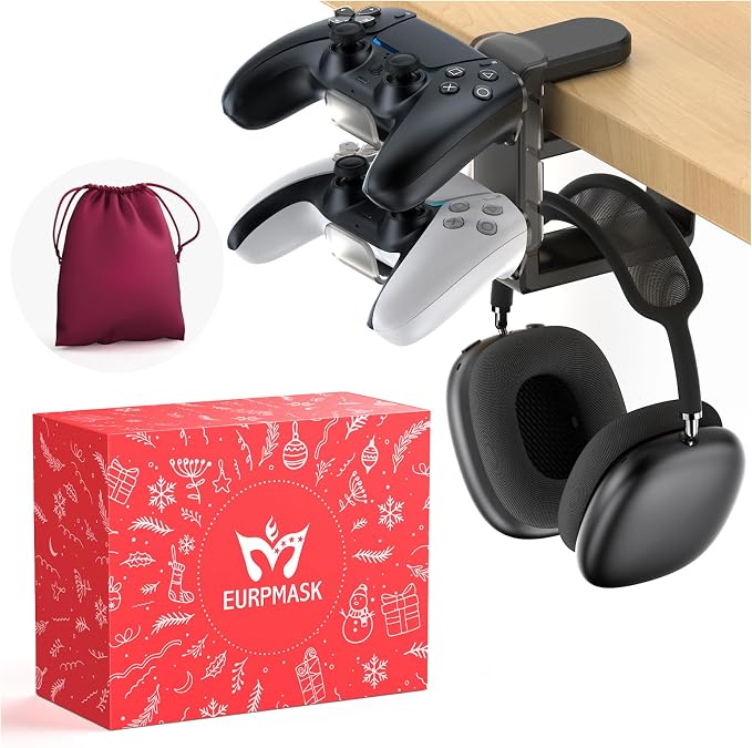EURPMASK 3-in-1 Rotating Headphone Stand w/2 Detachable Controller Holders | Adjustable Clamp-on Headset Holder Hanger,Swivel,Gaming Headset Hanger,Cable Organizer,Father's Day Birthday Christmas Gift by EURPMASKChoosethecolorofeurope