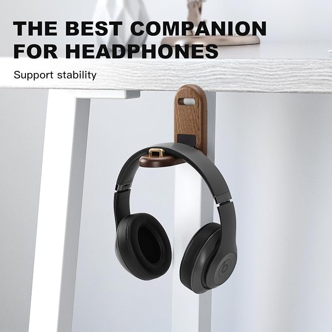 Wood Headphone Hanger Wall Mount Stand，Foldable Headset Holder Hook - Image 2