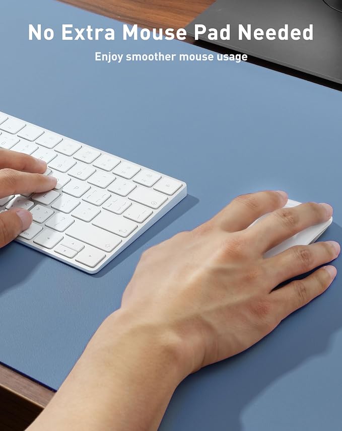 Aothia Faux Leather Desk Mat - Large Mouse Pad, Non-Slip PU Leather Blotter, Waterproof Writing Surface for Office and Home (Denim Blue, 40" x 24") - Image 4