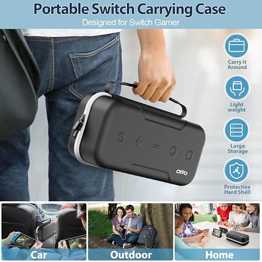 OIVO Switch OLED Carrying Case Compatible with Nintendo Switch & OLED, Portable Switch Travel Carry Case Fit for Joy-Con and Adapter, Hard Shell Protective Switch Pouch Bag with 20 Games, White - Image 6