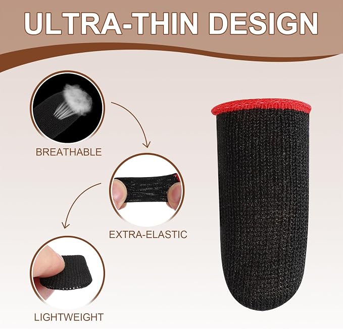 PATIKIL Controller Finger Thumb Sleeve, 40 Pack Mobile Gaming Finger Sleeve Silver Fiber Tip Gloves Anti-Sweat Breathable for Phone Game Touchscreen Devices, Red - Image 3