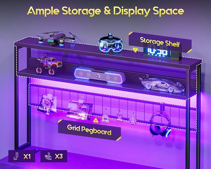 AODK 59 Inch L Shaped Gaming Desk with 4 Drawers, Keyboard Tray, Black | LED Lights, Power Outlets, Metal Grid Panel, Display Shelves, PC Tower Stand, Reversible Layout for Gaming and Home Office - Image 4