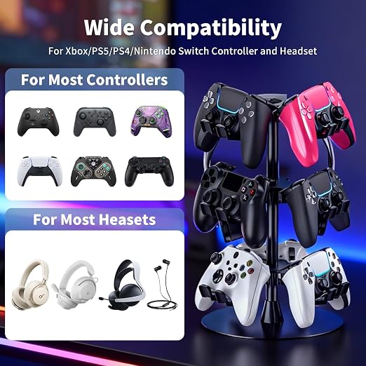 Controller Holder Stand 4 Tiers for Desk, Aluminum Alloy Rotatable Gaming Headset Stand for PS5/PS4/Xbox/Switch2/PS Controller/Headphone Holder for 12 Packs Controller - Image 2