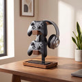 Headphone Stand with Controller Holder, Gaming Headset Stand for Desk, Walnut Headphone Holder Desk Organizer Gaming Accessories Gift for Gamers (Light Walnut) by Unknown