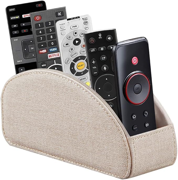 Leather TV Remote Control Holder with 5 Compartments Remote Caddy Desktop Organizer for Storage TV, DVD, Blu-Ray, Media Player, Heater Controllers by Arniche