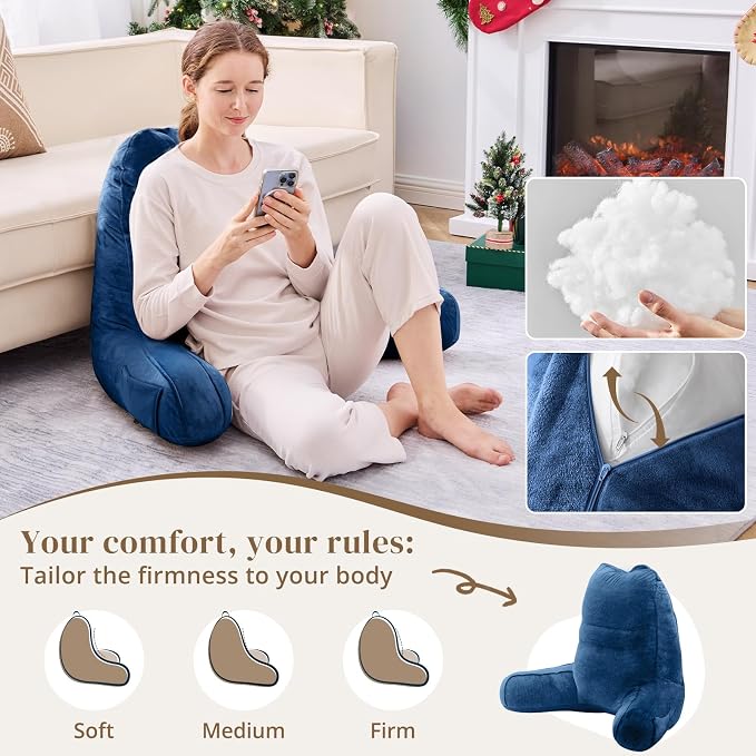 Sasttie Reading Pillow for Bed, Back Pillow for Sitting Up, Navy - Image 3